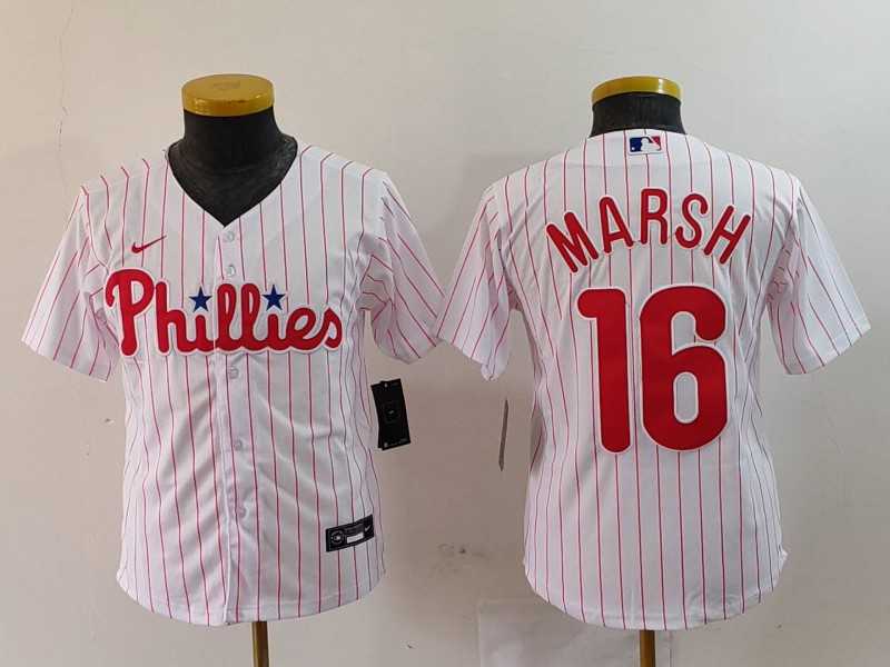 Youth Philadelphia Phillies #16 Brandon Marsh White Pinstripe Stitched Cool Base Jersey->mlb youth jerseys->MLB Jersey